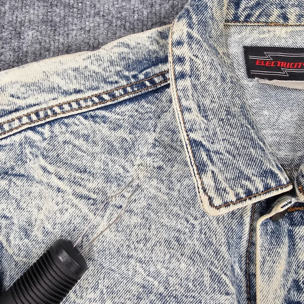 VTG Electricity Acid Wash Denim Trucker Jacket Mens M Blue 80s 90s Eberle Button